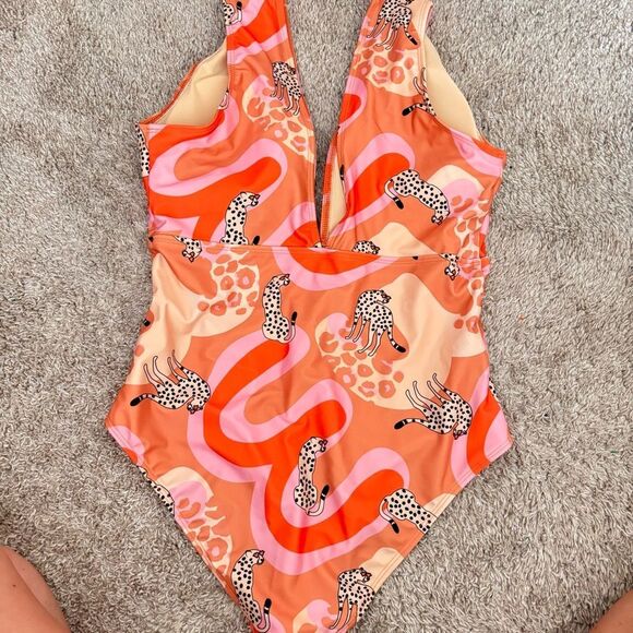 NWOT Averie Camila Deep Plunge Retro One-Piece Retro Leopard Print L - Picture 5 of 5